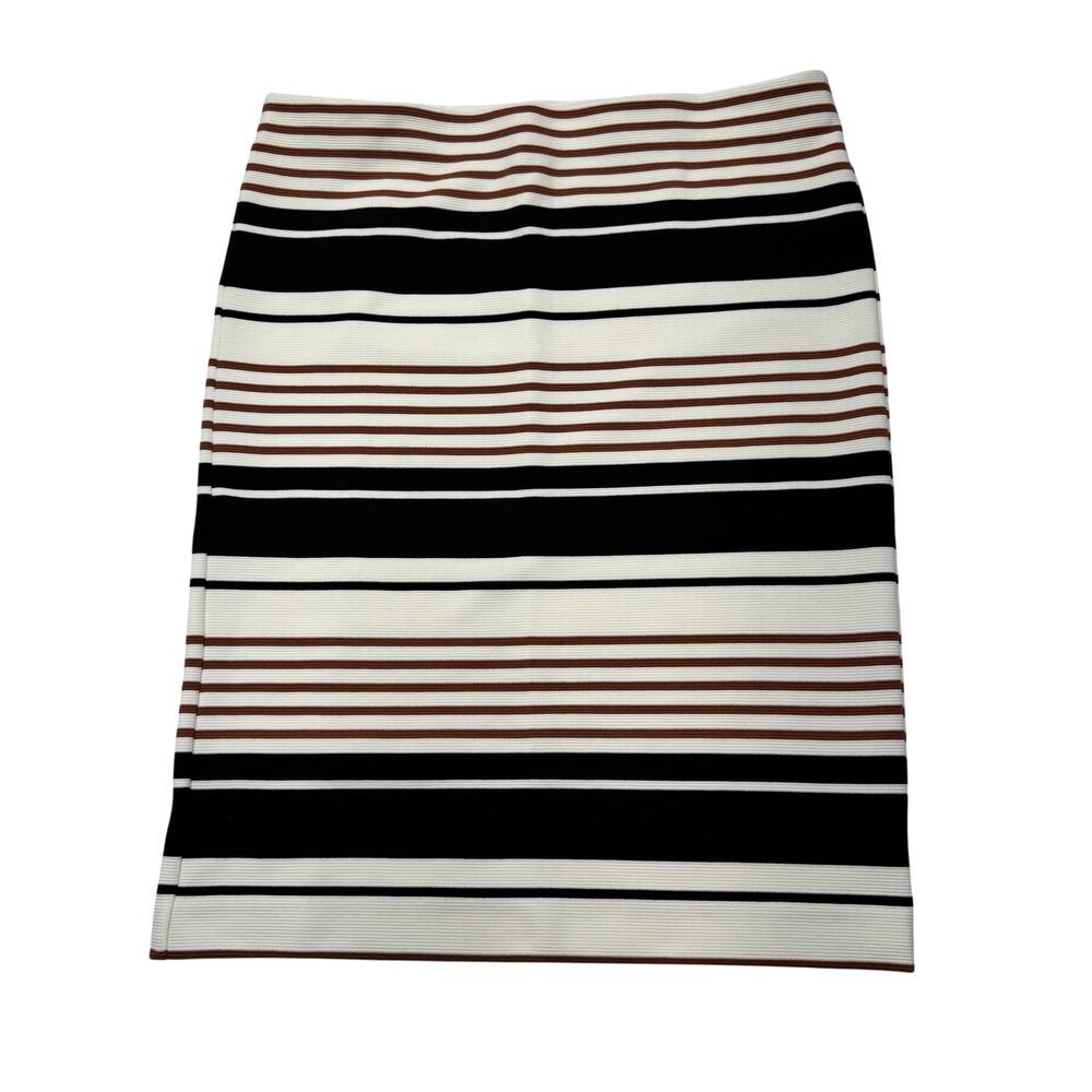 LOFT Womens Striped Ponte Pencil Skirt Black White Brown Size L NWOT